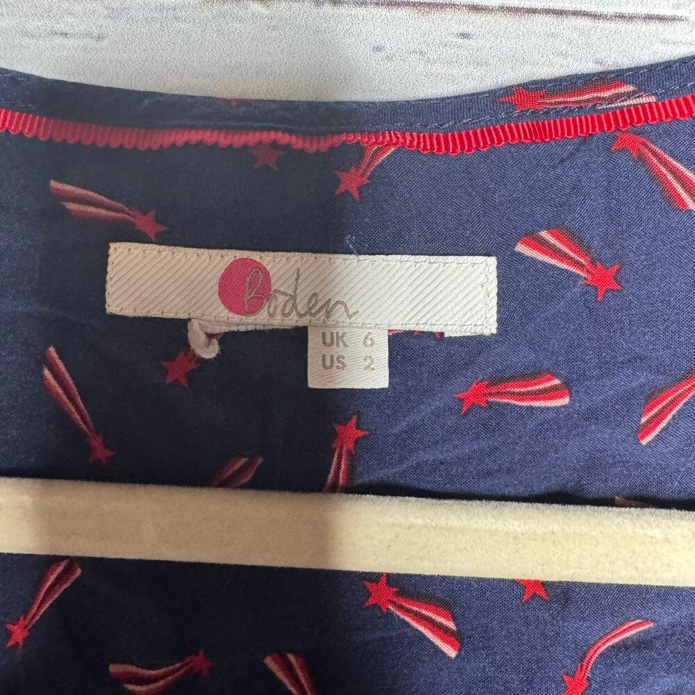 Boden Navy Red Shooting Star Print Popover Blouse Long Sleeve 2 - Picture 3 of 4
